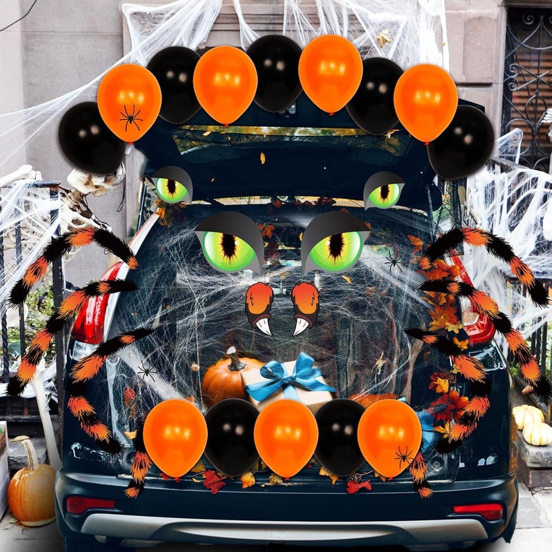 EggSun Halloween Trunk or Treat Car Decorations Kit for SUV,Orange Spider Car Archway Garage Decor Stickers,Haunted Garage House Door Outdoor Decor Entryway Archway & Party - Image 5